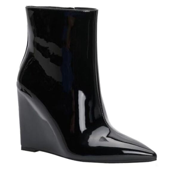 INC Womens Azah Patent Pointed Toe Ankle Boots Black - Picture 1 of 3
